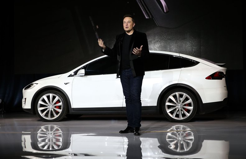 Elon Musk standing by a Tesla