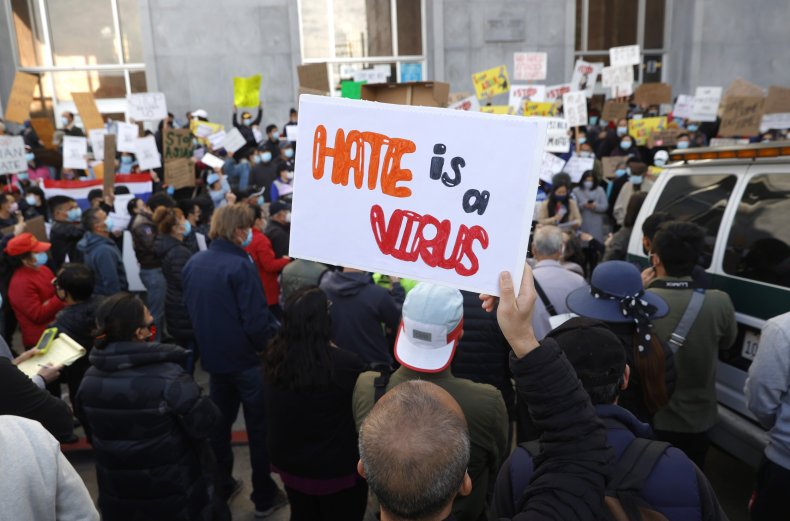 'Hate is a Virus' sign rally 3/22/2021