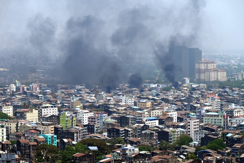 Smoke Rises Over Yangon, Myanmar