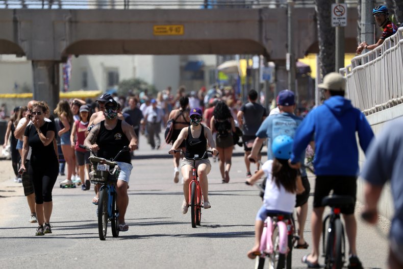 People on bicycles with face masks