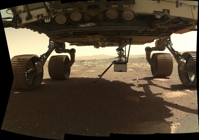Ingenuity helicopter under rover