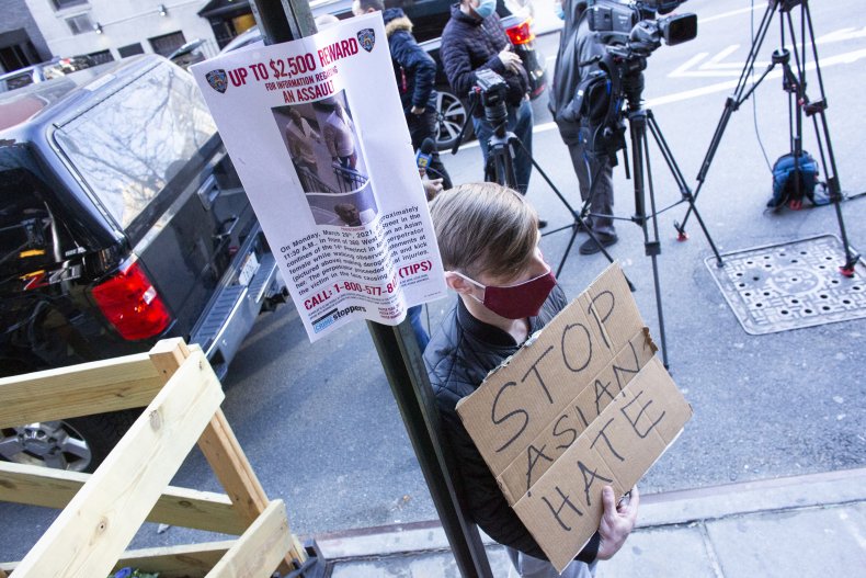 Suspect poster during anti-Asian attack presser