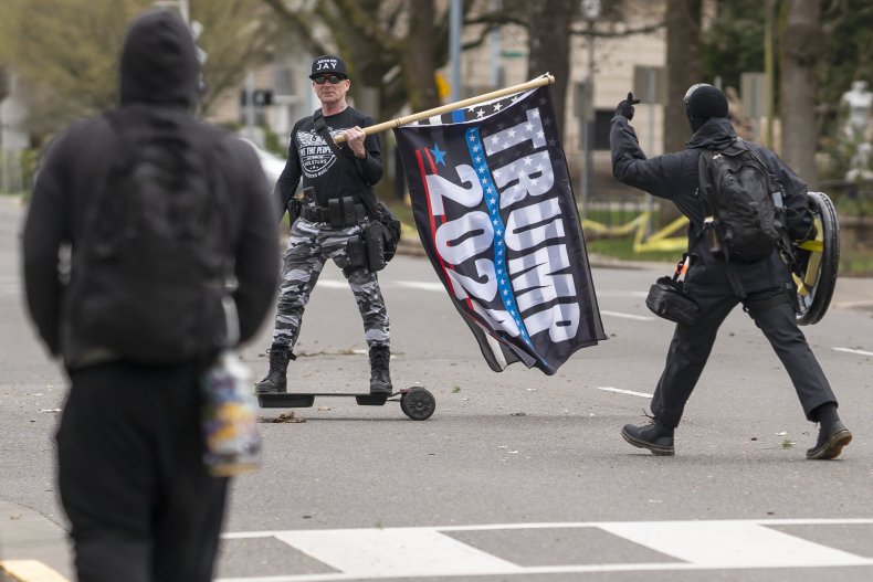 Protesters and Trump supporter in Salem, Oregon