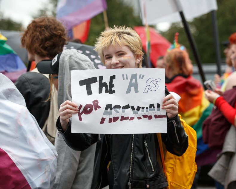 Participant holds sign during Glasgow Pride march