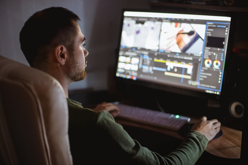 Video montager working on a computer