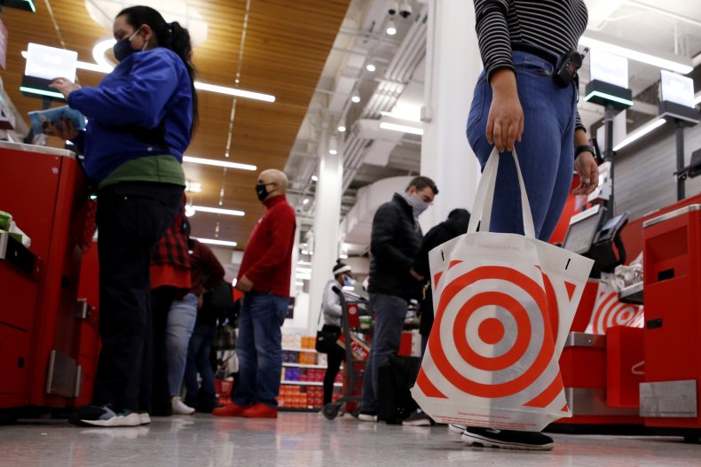 A woman carries reusable bag at Target