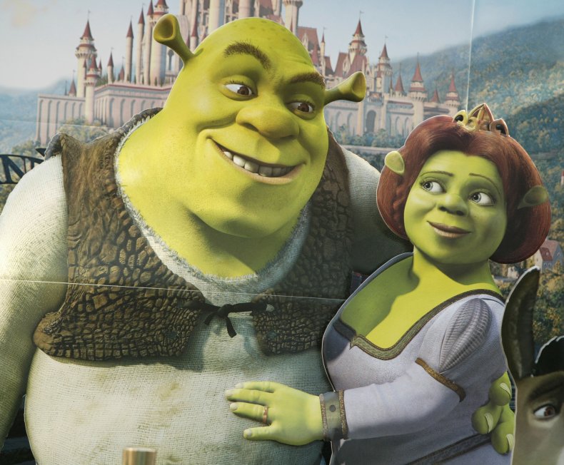 Animated characters Shrek and Fiona