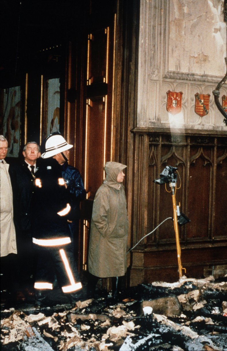 Queen Elizabeth II Inspects Windsor Castle Fire