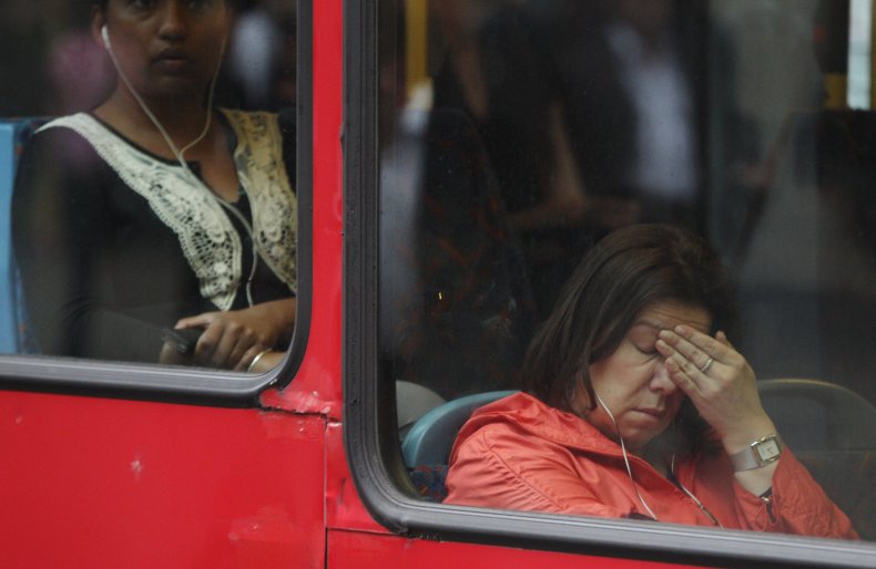 woman sad bus pandemic