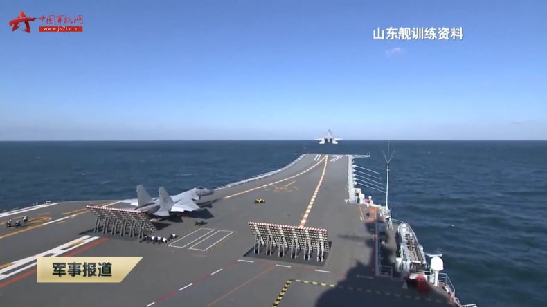 Chinese Carrier Shandong Conducts Exercises At Sea