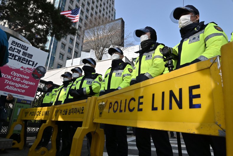 Police officers in Seoul March 2021