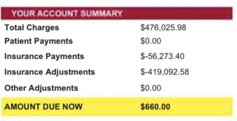 Photo of Kabas's hospital bill for neurosurgery.