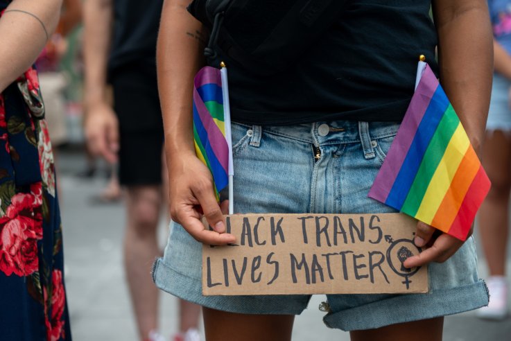 Person holds 'Black Trans Lives Matter' sign