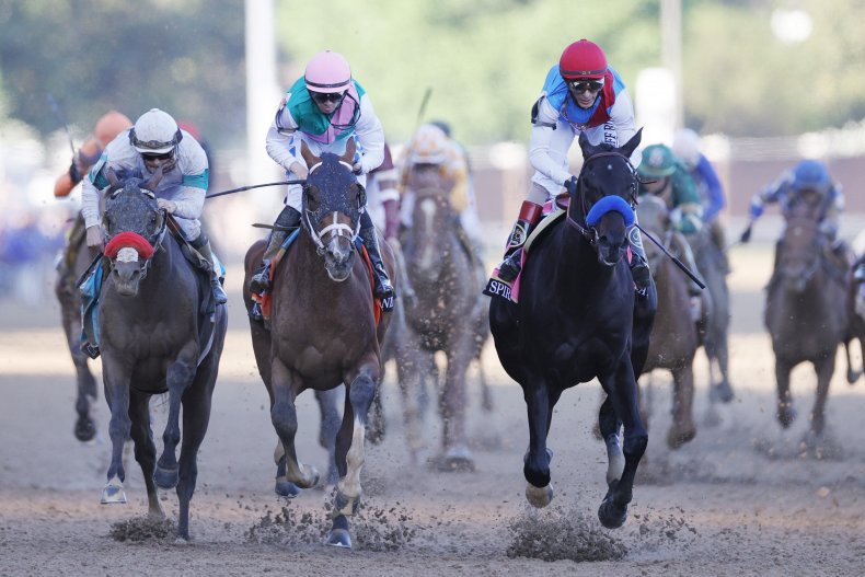 Medina Spirit winning the Kentucky Derby