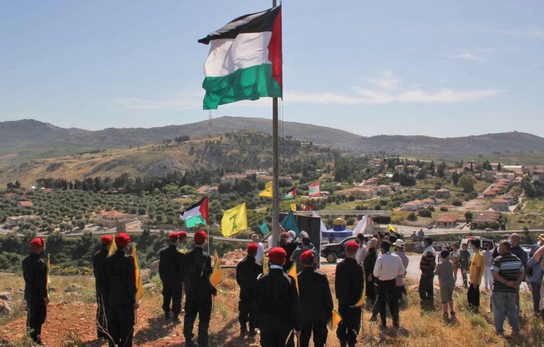 hezbollah, lebanon, border, israel, palestinian, flag