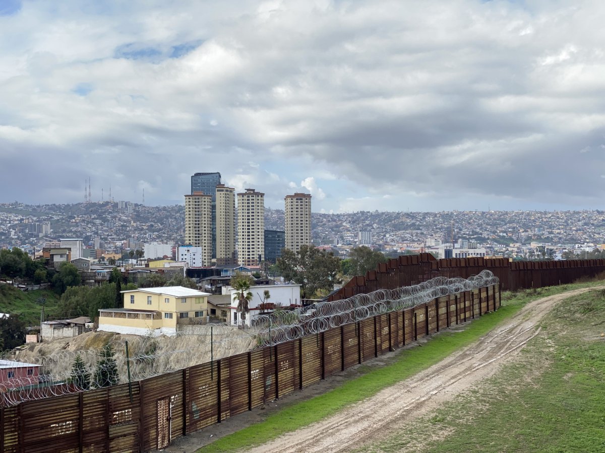 Border wall with barbed wire San Diego