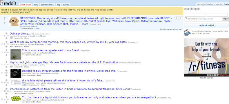 Reddit ten years ago