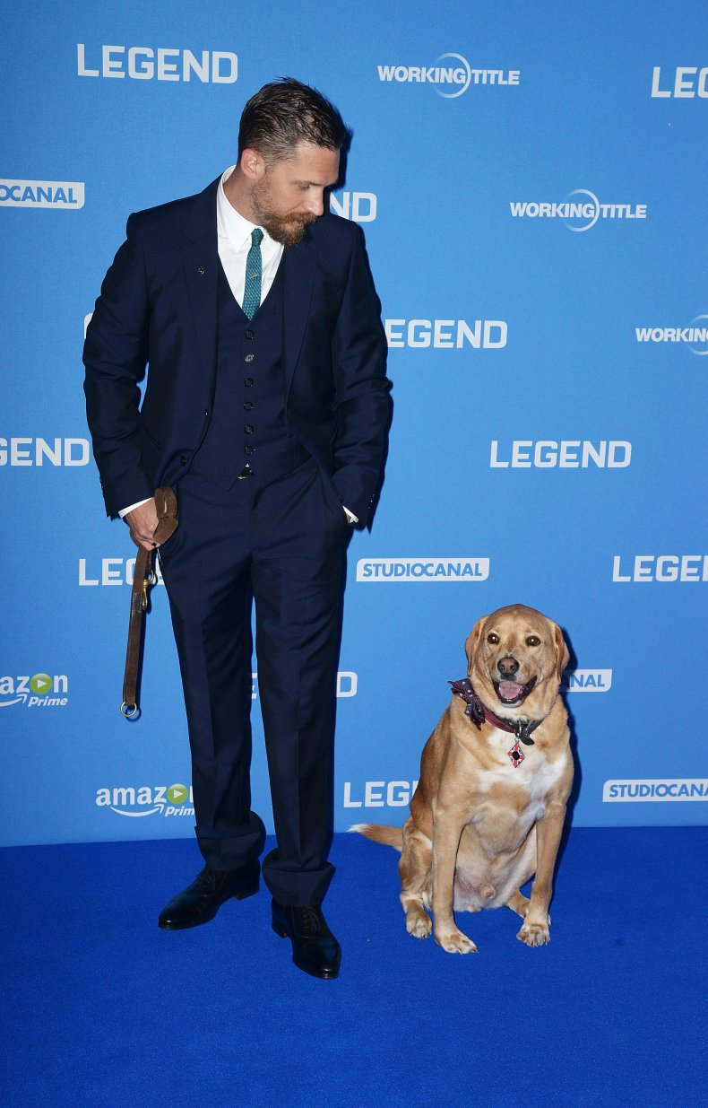 Tom Hardy and dog Woody at Legend