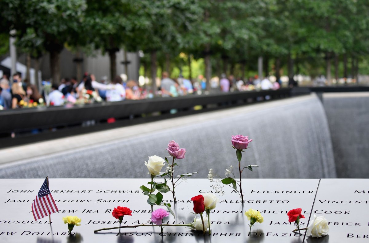 Flowers at the 9/11 memorial in NYC