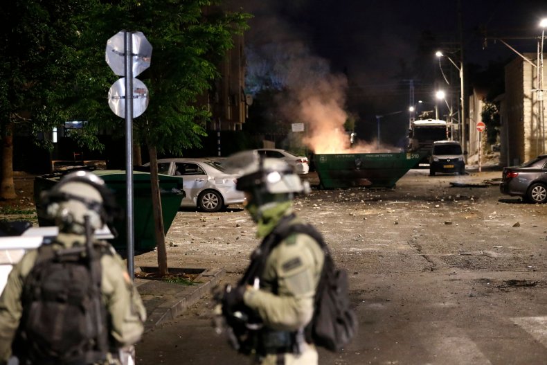 Israeli forces stand guard in Lod