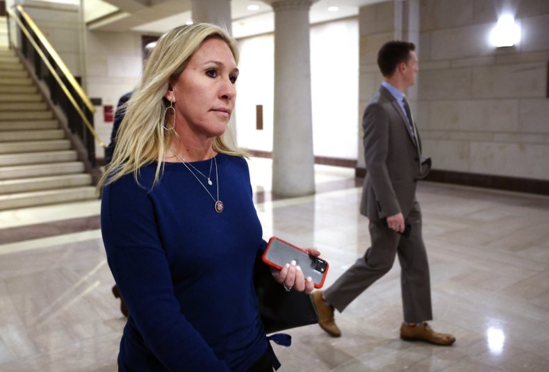 Marjorie Taylor Greene arrives for GOP caucus