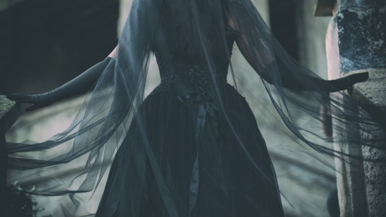 Stock image of a black wedding gown