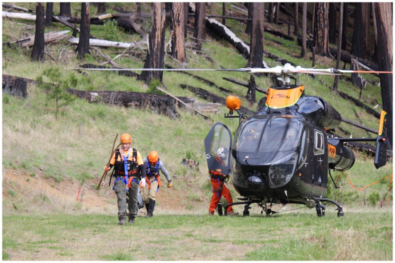 Rescue crew on a Brim Aviation helicopter.