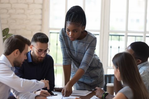 Woman leading meeting