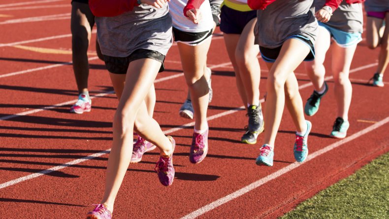 Women running on a track
