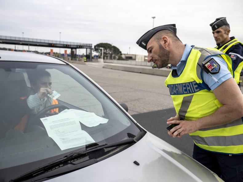 French gendarmes in Avignon checking a car