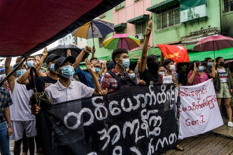 Protesters in Myanmar