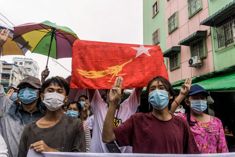Protesters in Yangon, Myanmar