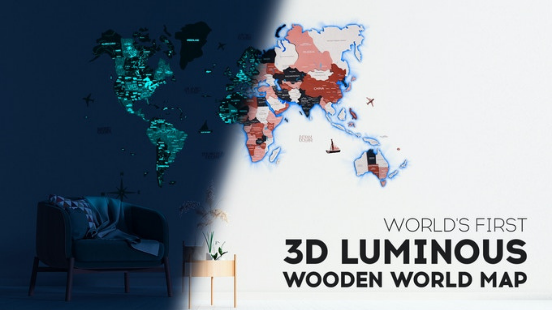 The First 3D Luminous Colored Wooden World Map by EnjoyTheWood