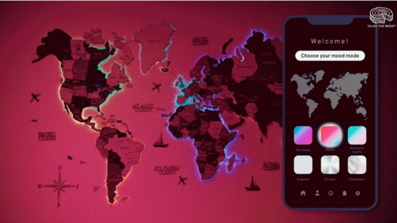 3D Luminous Wooden World Map