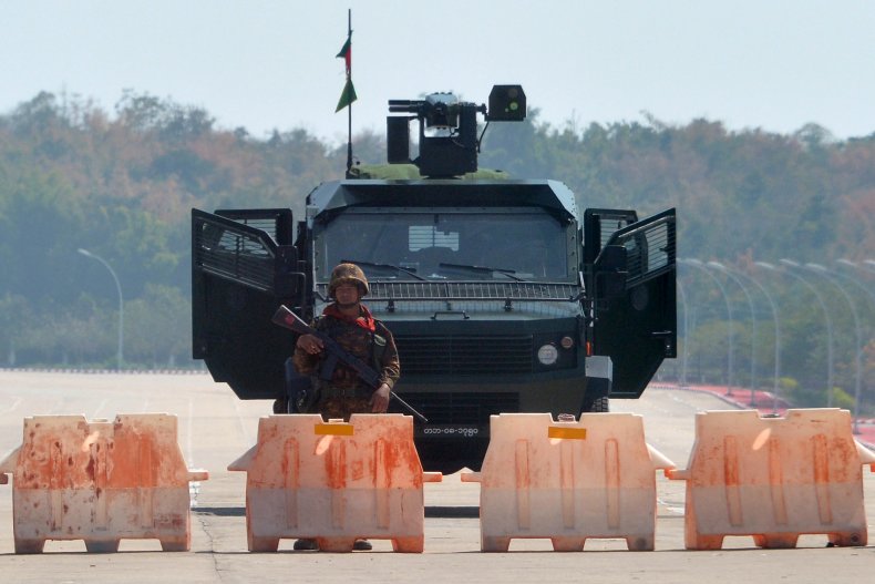 Soldier stands in Naypyidaw, Myanmar
