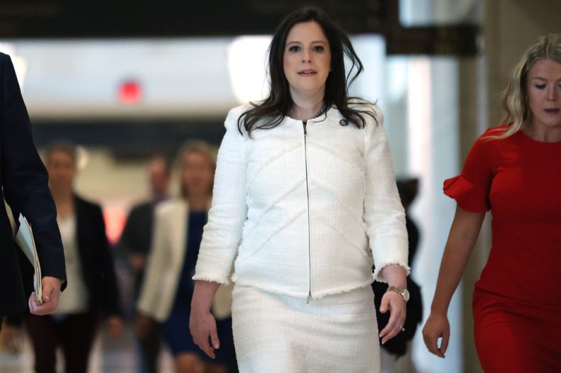 Elise Stefanik leaves a meeting
