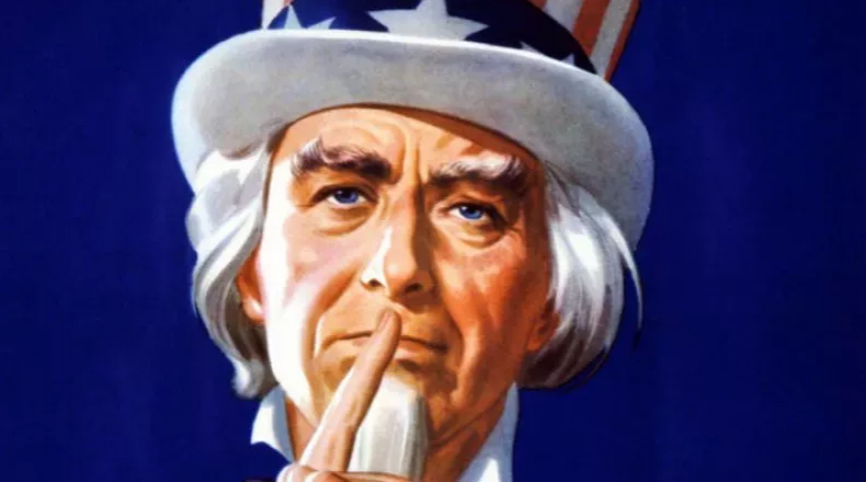 Uncle Sam shushes in propaganda poster
