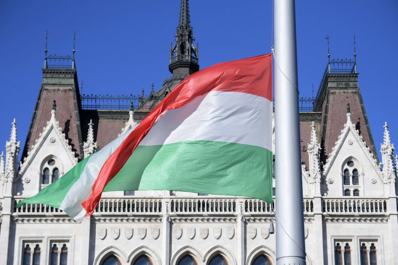 A giant Hungarian national flag
