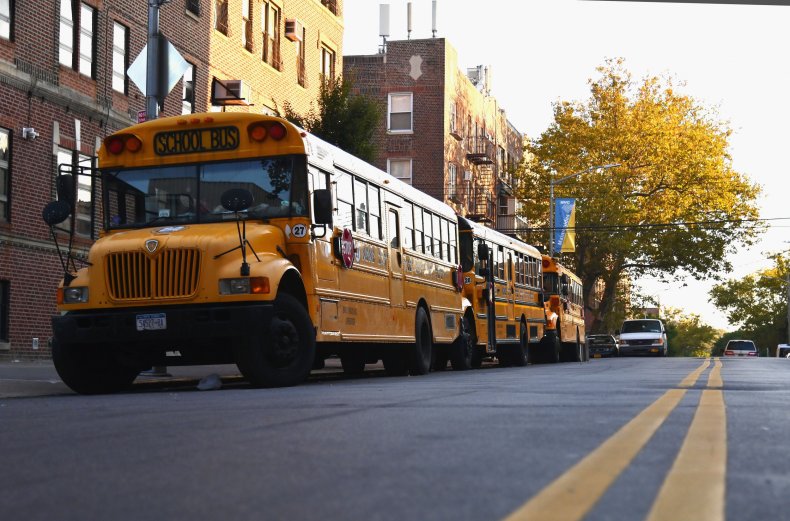 School Buses in a Line