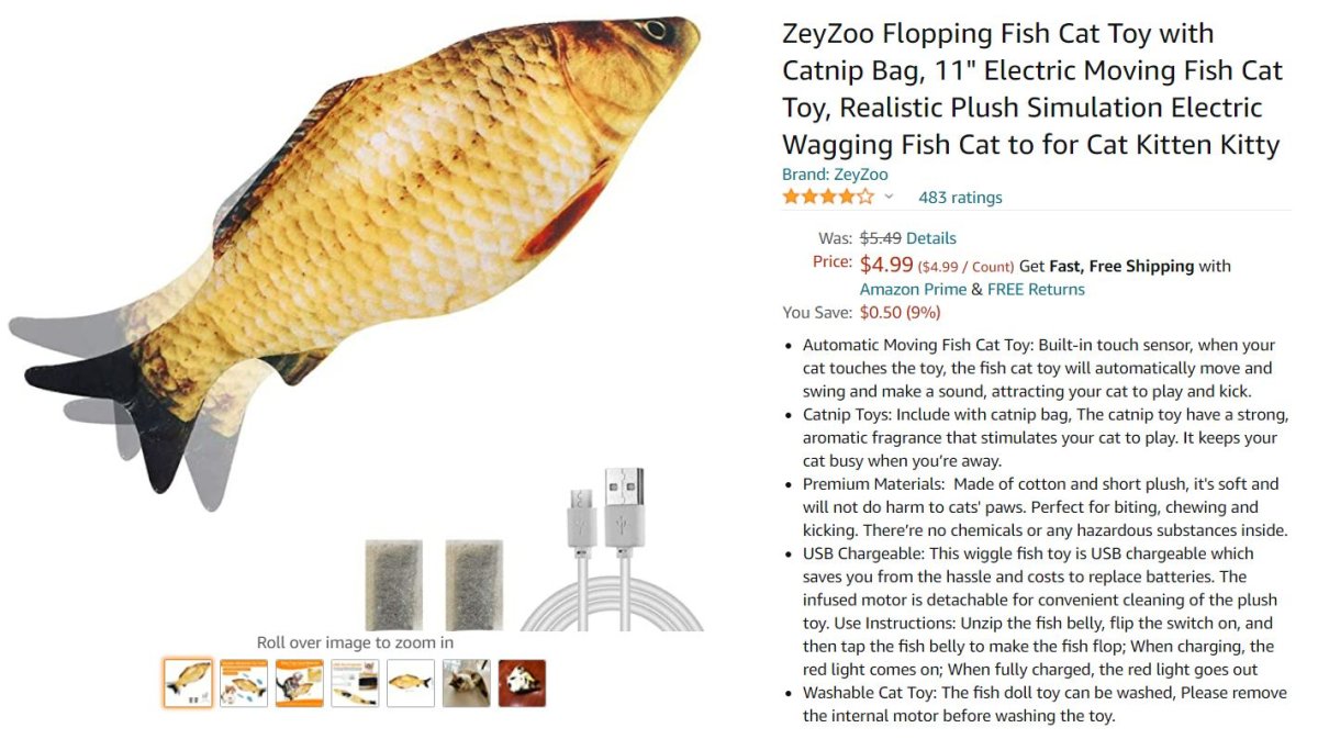 Product shot of fish toy for cats