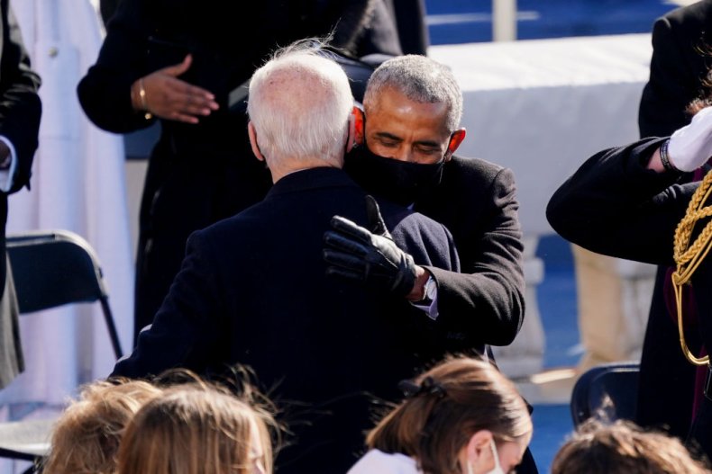 Former President Barack Obama Hugs Joe Biden