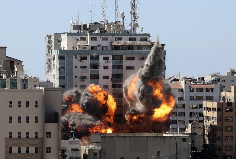 Al-Jalaa tower in Gaza destroyed Israeli airstrike