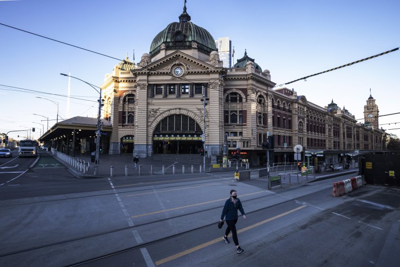 A very quiet Flinders Street in Melbourne