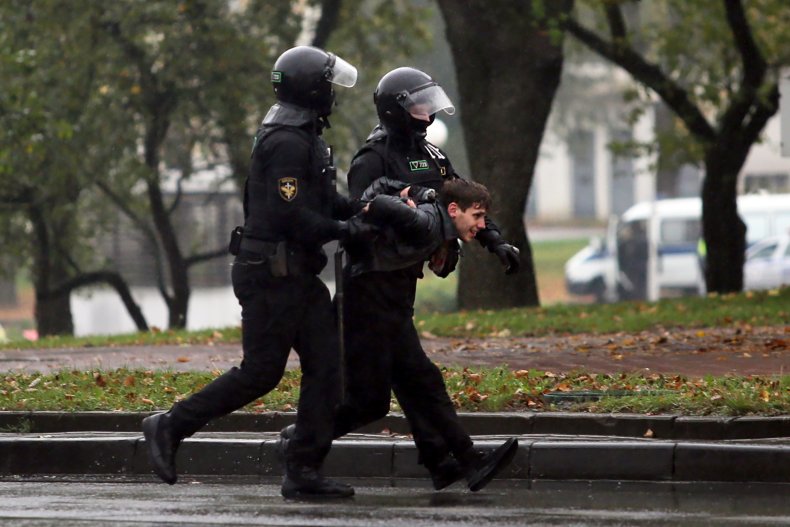 Belarus Protester Detained by Police