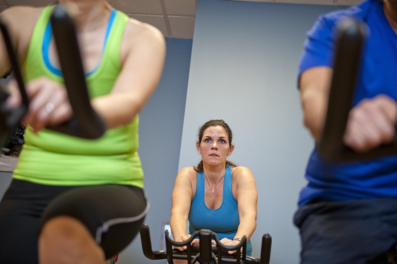 People at exercise bike class