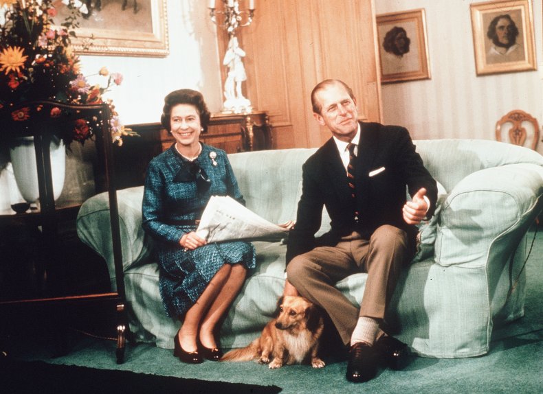 Queen Elizabeth, Prince Philip With Corgi
