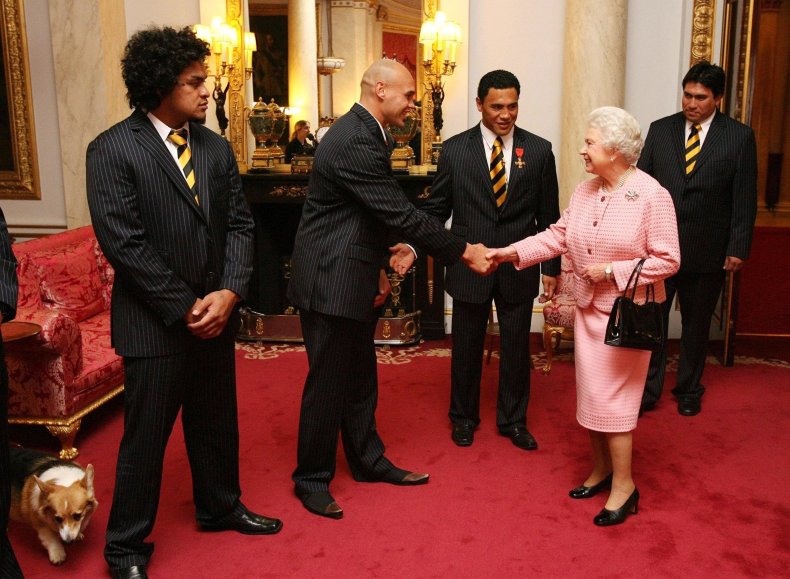 Queen Elizabeth With New Zealand Rugby Players