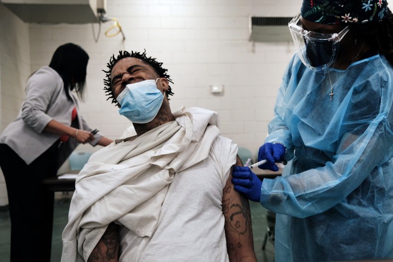 An inmate getting vaccinated in Mississippi.