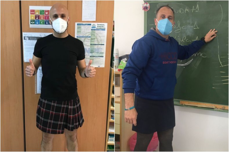Male teachers wear skirts to support students