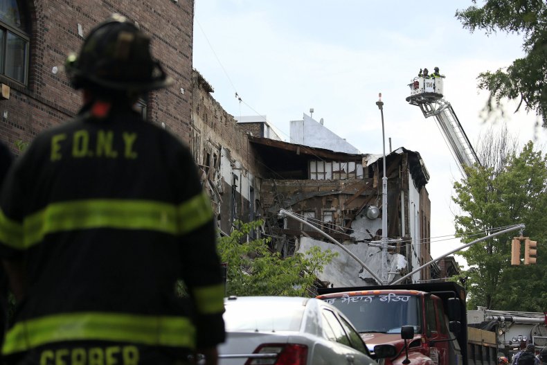 FDNY members respond to a building collapse.